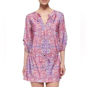 Nanette Lepore Swim Pink Solana Printed Jersey Tunic V-Neck Coverup Size S